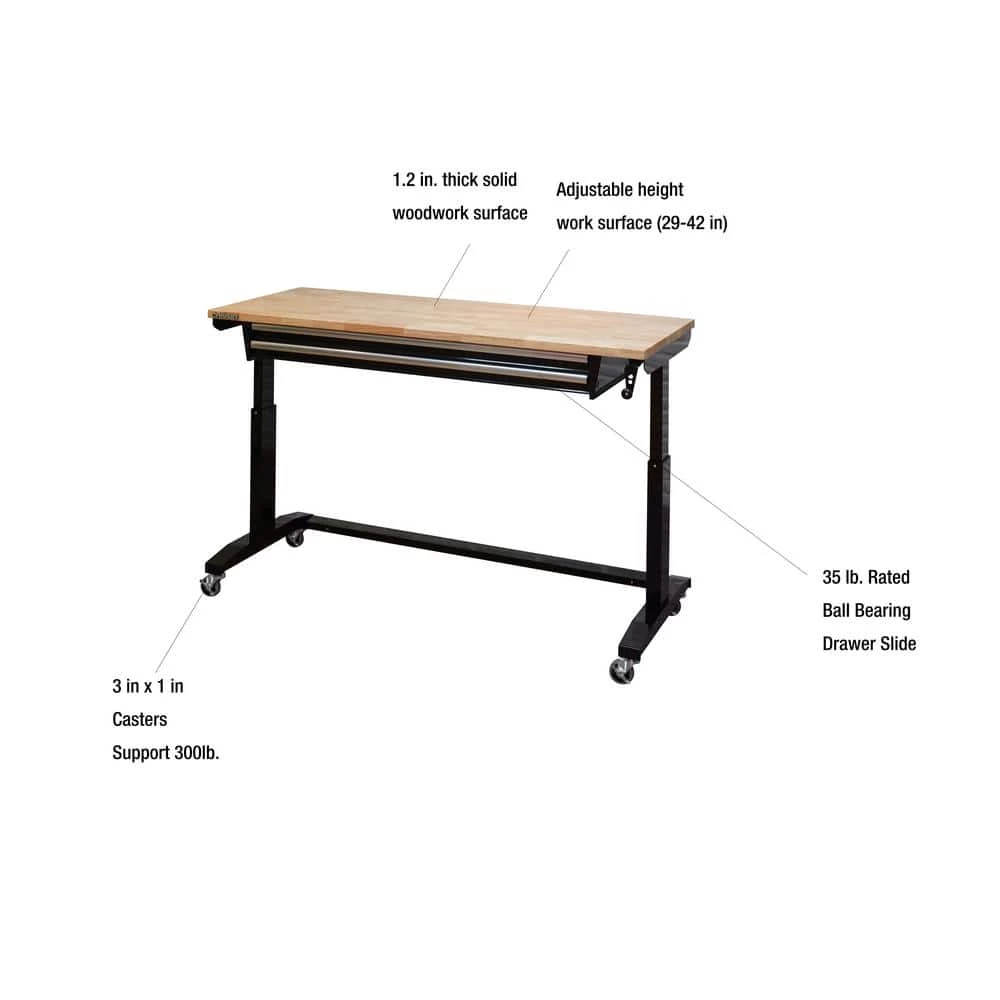 Husky 62 in. Adjustable Height Workbench Table with 2-Drawers in Black 6 Husky 62 in. Adjustable Height Workbench Table with 2-Drawers in Black - Image 4