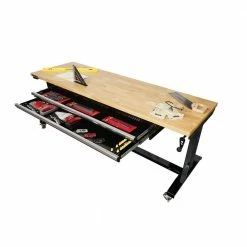Husky 72 in. Adjustable Height Workbench Table with 2-Drawers in Black -Tools Sales husky workbenches hotl7202b12 77 1000