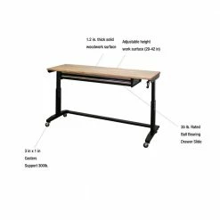 Husky 72 in. Adjustable Height Workbench Table with 2-Drawers in Black -Tools Sales husky workbenches hotl7202b12 a0 1000