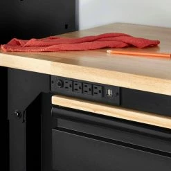 Husky 6 ft. Adjustable Height Solid Wood Top Workbench in Black for Heavy Duty Welded Steel Garage Storage System -Tools Sales husky workbenches htc1000004 1d 1000