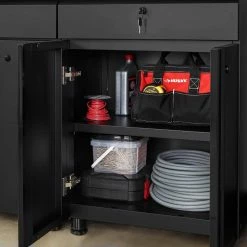 Husky Regular Duty Welded 24-Gauge Steel 1-Drawer 2-Door Garage Base Cabinet in Black (24 in. W x 33 in. H x 16 in. D) 21 Husky Regular Duty Welded 24-Gauge Steel 1-Drawer 2-Door Garage Base Cabinet in Black (24 in. W x 33 in. H x 16 in. D) -Tools Sales matte black powder coating husky free standing cabinets g2401b us 77 1000