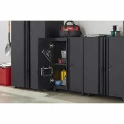 Husky Regular Duty Welded 24-Gauge Steel 2-Door Garage Base Cabinet in Black (24 in. W x 33 in. H x 16 in. D) -Tools Sales matte black powder coating husky free standing cabinets g2402b us 31 1000