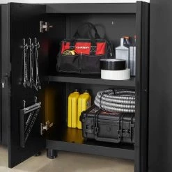 Husky Regular Duty Welded 24-Gauge Steel 2-Door Garage Base Cabinet in Black (24 in. W x 33 in. H x 16 in. D) -Tools Sales matte black powder coating husky free standing cabinets g2402b us 66 1000