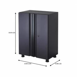 Husky Regular Duty Welded 24-Gauge Steel 2-Door Garage Base Cabinet in Black (24 in. W x 33 in. H x 16 in. D) -Tools Sales matte black powder coating husky free standing cabinets g2402b us a0 1000