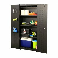 Husky Regular Duty Welded 24-Gauge Steel Freestanding Garage Cabinet in Black (31 in. W x 75 in. H x 20 in. D) -Tools Sales matte black powder coating husky free standing cabinets g3002l us 1d 1000