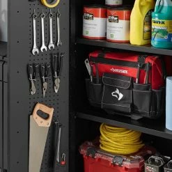 Husky Regular Duty Welded 24-Gauge Steel Freestanding Garage Cabinet in Black (31 in. W x 75 in. H x 20 in. D) -Tools Sales matte black powder coating husky free standing cabinets g3002l us 66 1000