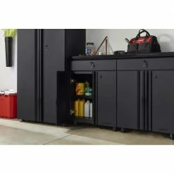 Husky Regular Duty Welded 24-Gauge Steel 1-Drawer 2-Door Garage Base Cabinet in Black (24 in. W x 33 in. H x 16 in. D) -Tools Sales matte black powder coating husky free standing cabinets h24bc1drw e1 1000