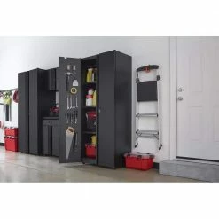 Husky Regular Duty Welded 24-Gauge Steel Freestanding Garage Cabinet in Black (31 in. W x 75 in. H x 20 in. D) -Tools Sales matte black powder coating husky free standing cabinets h30locker e1 1000