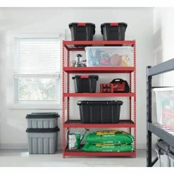 Husky 5-Tier Heavy Duty Steel Garage Storage Shelving Unit in Red (48 in. W x 78 in. H x 24 in. D) -Tools Sales red black husky freestanding shelving units mr482478w5 r 66 1000