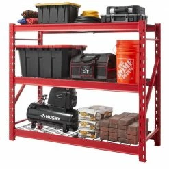 Husky 3-Tier Heavy Duty Industrial Welded Steel Garage Storage Shelving Unit in Red (65 in. W x 54 in. H x 24 in. D)