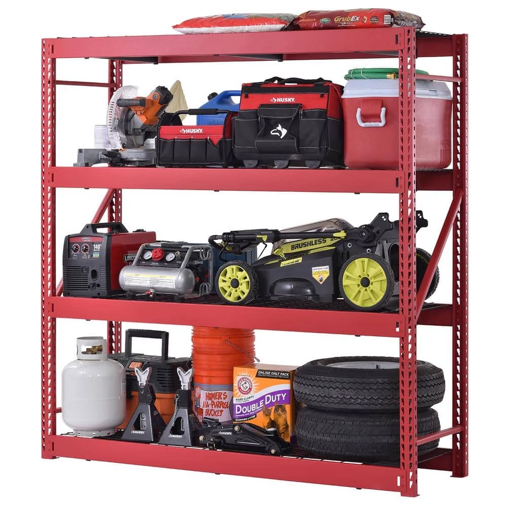 Husky 4-Tier Industrial Duty Steel Freestanding Garage Storage Shelving Unit in Red (77 in. W x 78 in. H x 24 in. D) 3 Husky 4-Tier Industrial Duty Steel Freestanding Garage Storage Shelving Unit in Red (77 in. W x 78 in. H x 24 in. D)