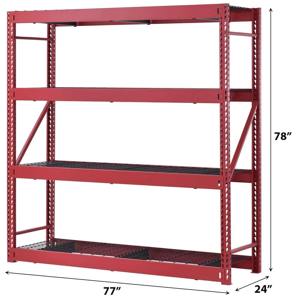 Husky 4-Tier Industrial Duty Steel Freestanding Garage Storage Shelving Unit in Red (77 in. W x 78 in. H x 24 in. D) 10 Husky 4-Tier Industrial Duty Steel Freestanding Garage Storage Shelving Unit in Red (77 in. W x 78 in. H x 24 in. D) - Image 8