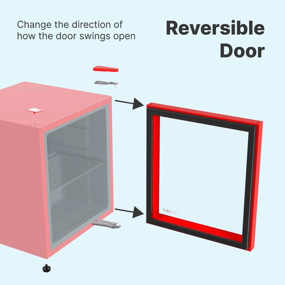 Husky 1.5 Cu. ft. 40-Can Glass Door Freestanding Countertop Quiet Mini Fridge with Reversible Door without Freezer (Red) 12 Husky 1.5 Cu. ft. 40-Can Glass Door Freestanding Countertop Quiet Mini Fridge with Reversible Door without Freezer (Red) - Image 10