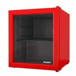 Husky 1.5 Cu. ft. 40-Can Glass Door Freestanding Countertop Quiet Mini Fridge with Reversible Door without Freezer (Red)