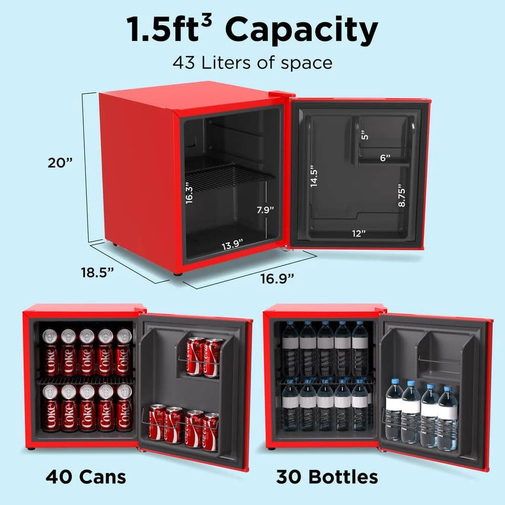 Husky 1.5 Cu. ft. 40-Can Solid Door Freestanding Countertop Quiet Mini Fridge with Reversible Door without Freezer (Red) 6 Husky 1.5 Cu. ft. 40-Can Solid Door Freestanding Countertop Quiet Mini Fridge with Reversible Door without Freezer (Red) - Image 4