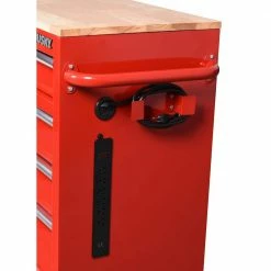 Husky 42 in. W x 18.1 in. D 8-Drawer Red Mobile Workbench Cabinet with Solid Wood Top -Tools Sales red husky mobile workbenches h42mwc8red 4f 1000