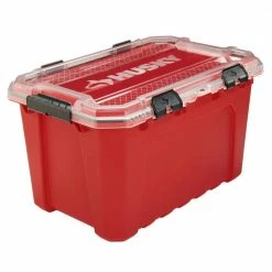 Husky 20-Gal. Professional Duty Waterproof Storage Container with Hinged Lid in Red