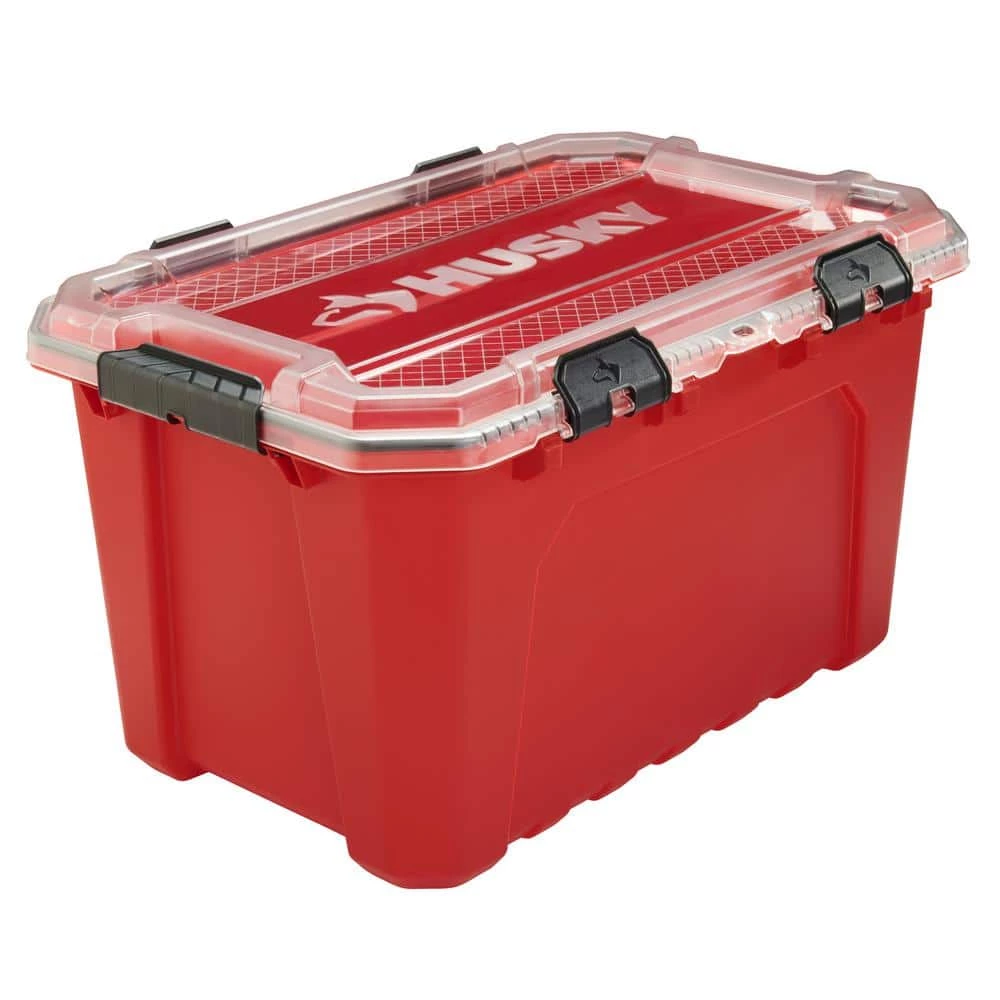 Husky 20-Gal. Professional Duty Waterproof Storage Container with Hinged Lid in Red 3 Husky 20-Gal. Professional Duty Waterproof Storage Container with Hinged Lid in Red