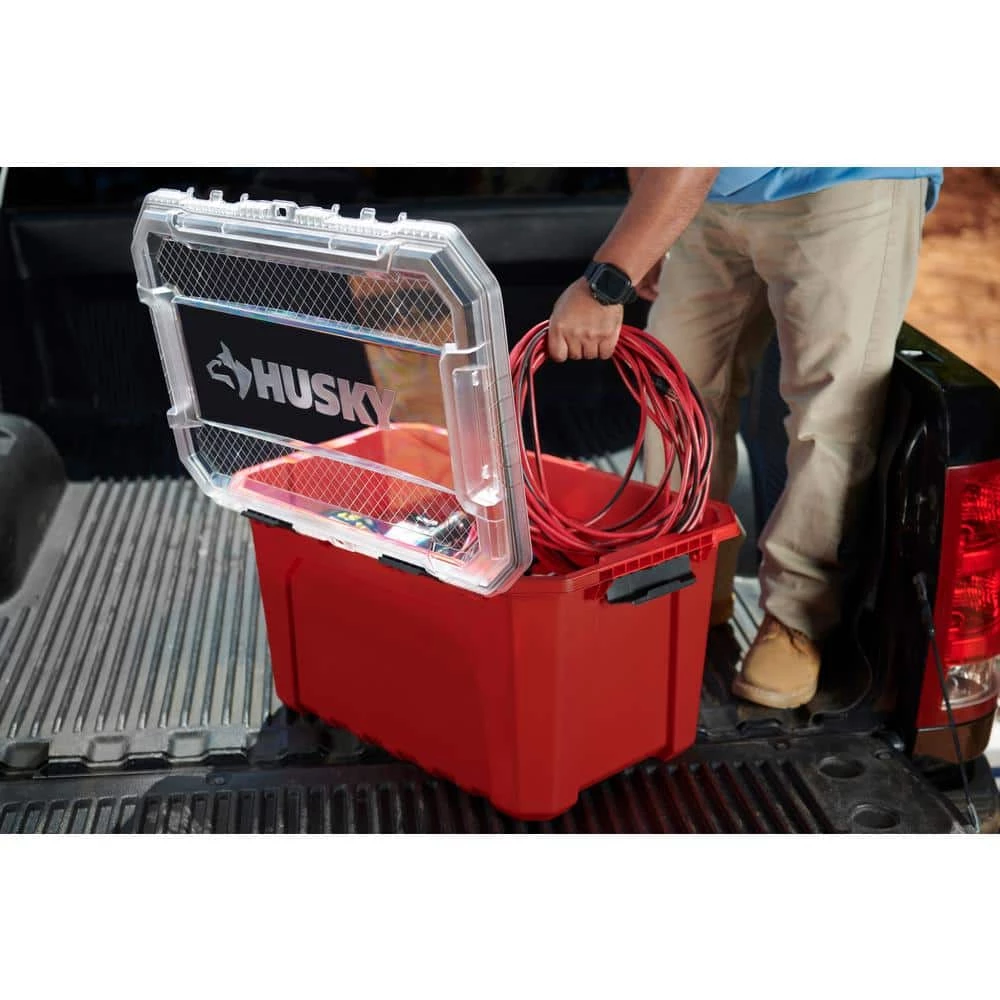 Husky 20-Gal. Professional Duty Waterproof Storage Container with Hinged Lid in Red 7 Husky 20-Gal. Professional Duty Waterproof Storage Container with Hinged Lid in Red - Image 5