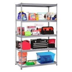 Husky 5-Tier Heavy Duty Steel Garage Storage Shelving Unit in Silver (48 in. W x 78 in. H x 24 in. D) -Tools Sales silver husky freestanding shelving units mr482478w5 1d 1000