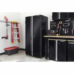 Husky Ready-to-Assemble 24-Gauge Steel Garage Gear Cabinet in Black (36 in. W x 72 in. H x 24 in. D) -Tools Sales smooth glossy black powder coating husky free standing cabinets g3624w us 31 1000