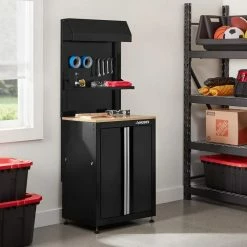 Husky 3-Piece Ready-to-Assemble Steel Garage Workstation in Black (26.6 in. W x 69.5 in. H x 19.5 in. D) -Tools Sales smooth glossy black powder coating husky garage storage systems g26003s1 us 31 1000