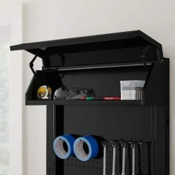 Husky 3-Piece Ready-to-Assemble Steel Garage Workstation in Black (26.6 in. W x 69.5 in. H x 19.5 in. D) -Tools Sales smooth glossy black powder coating husky garage storage systems g26003s1 us 40 1000