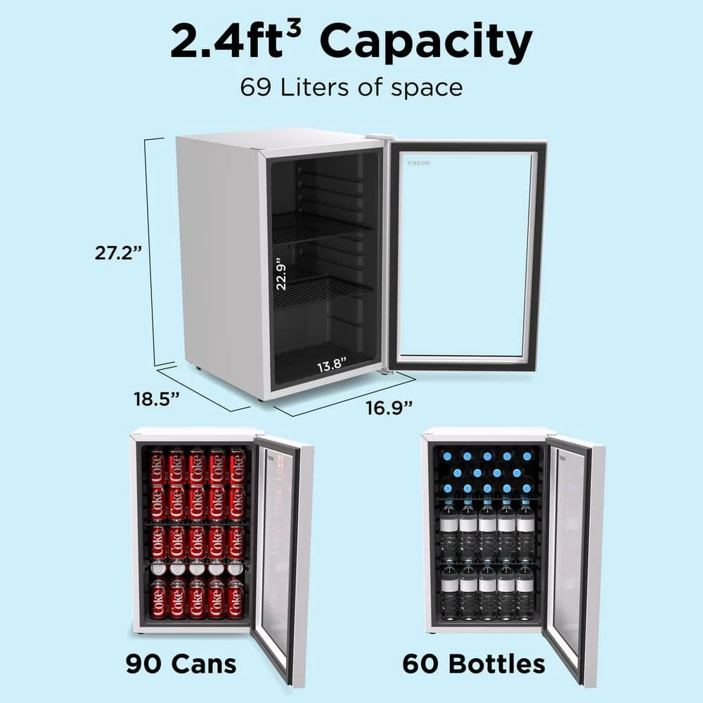 Husky 2.4 Cu. ft. 60-Can Freestanding Beverage Cooler Countertop Mini Fridge with Glass Door without Freezer (White) 4 Husky 2.4 Cu. ft. 60-Can Freestanding Beverage Cooler Countertop Mini Fridge with Glass Door without Freezer (White) - Image 2