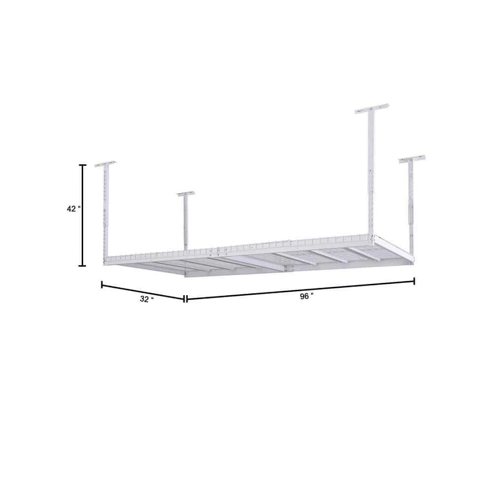 Husky Adjustable Height Overhead Ceiling Mount Garage Rack in White (42 in. H x 96 in. W x 32 in. D) 4 Husky Adjustable Height Overhead Ceiling Mount Garage Rack in White (42 in. H x 96 in. W x 32 in. D) - Image 2