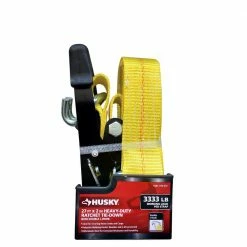 Husky 27 ft. x 2 in. Heavy-Duty Ratchet Tie-Down Strap with J Hook